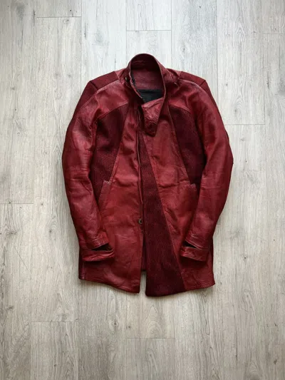 Pre-owned Boris Bidjan Saberi Fw15 Hybrid Waxed Horse Leather Jacket In Red