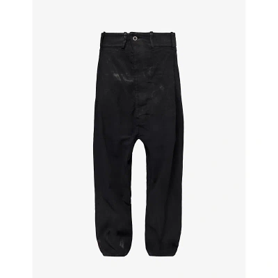 Boris Bidjan Saberi Mens Black Distressed Relaxed-fit Straight-leg Stretch-cotton Trousers