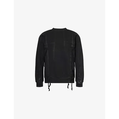 Boris Bidjan Saberi Mens Black Crewneck Drawstring-trim Cotton-jersey Sweatshirt