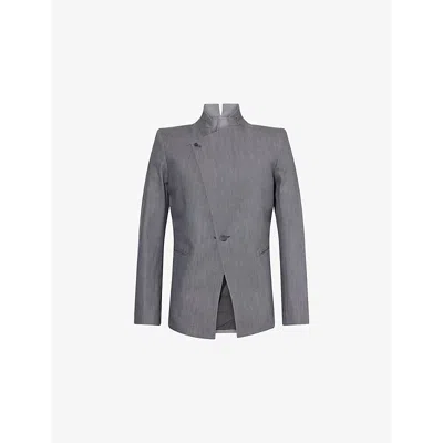 Boris Bidjan Saberi Mens Grey Asymmetric Formal Cotton-blend Jacket