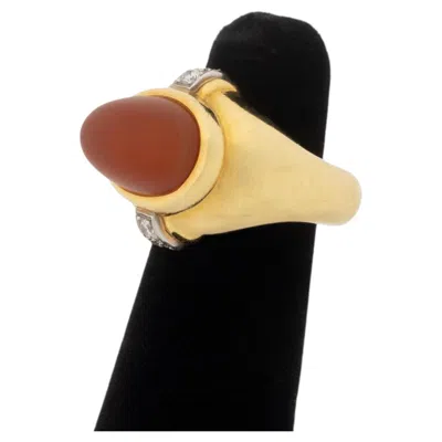 Pre-owned Boris Lebeau 18k Yellow Gold Carnelian Diamond Ring, Modernist Design