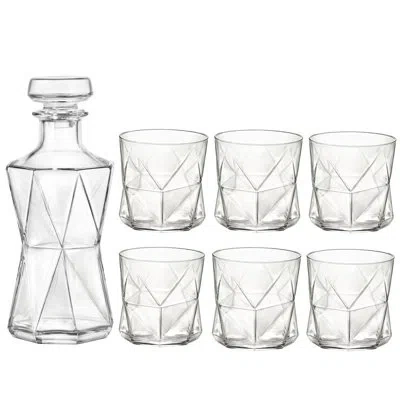 Bormioli Rocco Cassiopea Whiskey Set (1 Decanter + 6 Rocks Glasses) In Clear