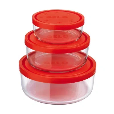 Bormioli Rocco Gelo Storage Container Set With Red Lid (11.62, 24.37, 44.62oz.) In Clear
