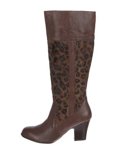 Pre-owned Born Leather Animal Print Riding Boots In Brown