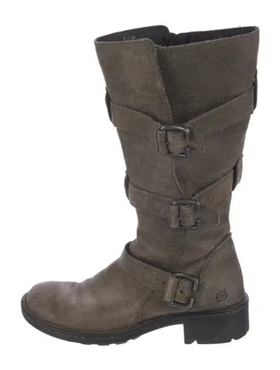 Pre-owned Born Leather Moto Boots In Gray