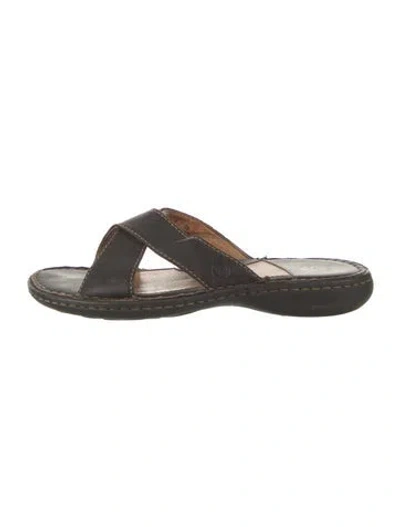Pre-owned Born Leather Slides In Black