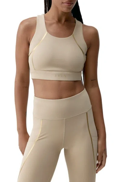Born Living Yoga Gold Medium Support Performance Sport Top In Nude