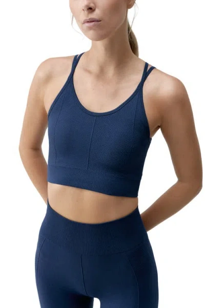 Born Living Yoga Sarvan Medium Support Seamless Sport Top In Blue