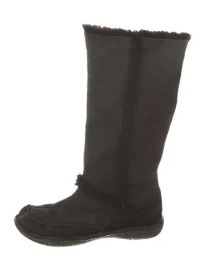 Pre-owned Born Suede Fur Trim Boots In Black