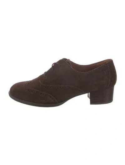 Pre-owned Born Suede Lasercut Accents Oxfords In Brown