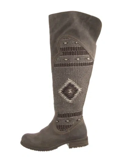 Pre-owned Born Suede Printed Riding Boots In Gray