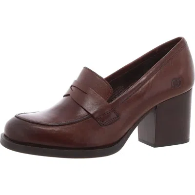 Born Womens Leather Padded Insole Loafer Heels In Brown