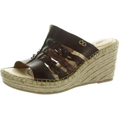 Born Womens Strappy Leather Wedge Sandals In Brown