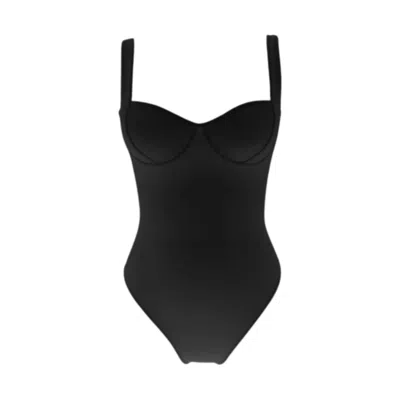 Borneo Paris Women's Sweetheart Neckline One-piece Swimsuit, Black