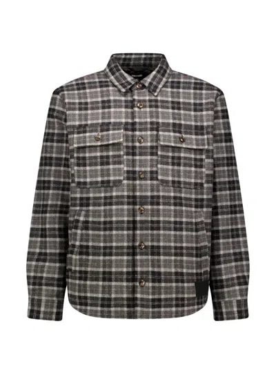 Bornxraised Check-pattern Flannel Shirt Jacket In Gray