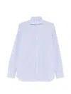 Borrelli Tailored White Cotton Shirt With Classic Collar And Structured Cuffs In Blue