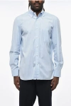 Borrelli Cotton Poplin Shirt With Button-down Collar And Breast Pocke In Blue