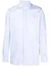 Borrelli Tailored White Cotton Shirt With Classic Collar And Structured Cuffs In Blue
