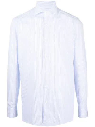 Borrelli Cotton Vertical Striped Long Sleeve Button-up Shirt In Light Blue