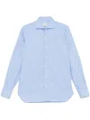 Borrelli Pinstripe Pattern Popeline Shirt With Cutaway Collar And Buttoned Cuffs In Blue
