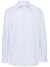 Borrelli Tailored White Cotton Shirt With Classic Collar And Structured Cuffs In Blue