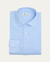 Borrelli Men's Cotton And Linen Mini Check Dress Shirt In 03-lt Blue
