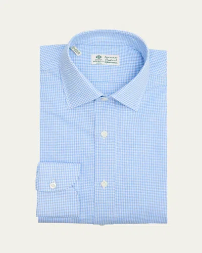 Borrelli Men's Cotton And Linen Mini Check Dress Shirt In 03-lt Blue