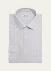 BORRELLI MEN'S COTTON AND LINEN MULTI-STRIPE DRESS SHIRT