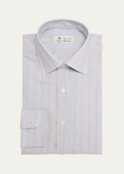 Borrelli Men's Cotton And Linen Multi-stripe Dress Shirt In 1 Blue Rust