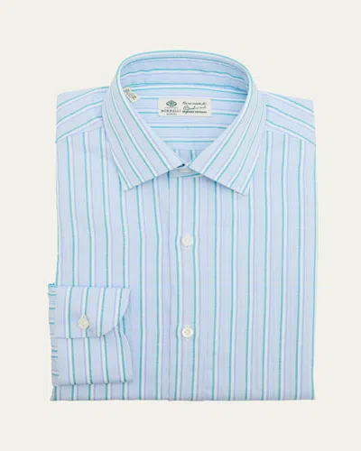 Borrelli Men's Cotton And Linen Multi-stripe Dress Shirt