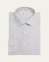 Borrelli Men's Cotton And Linen Multi-stripe Dress Shirt In Blue Rust