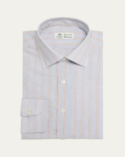 Borrelli Men's Cotton And Linen Multi-stripe Dress Shirt In Blue Rust