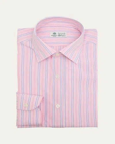 Borrelli Men's Cotton Fine-stripe Point Collar Dress Shirt In Pink