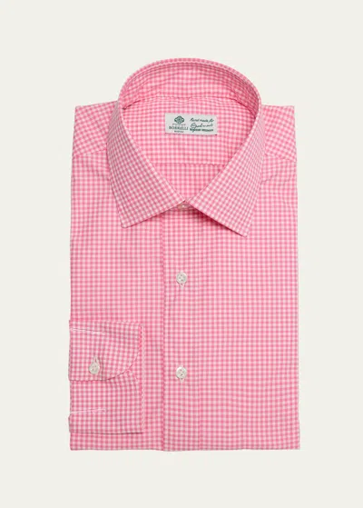 Borrelli Men's Cotton Gingham Check Dress Shirt In Pink