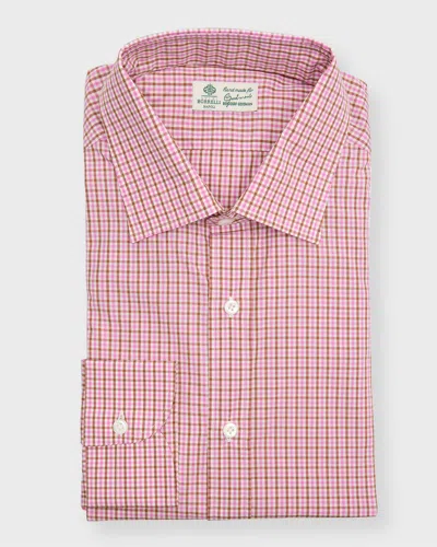 Borrelli Men's Cotton Micro-check Casual Button-down Shirt In 11 Purple Brown