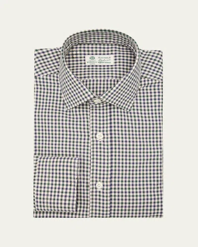 Borrelli Men's Cotton Multi-check Point Collar Dress Shirt