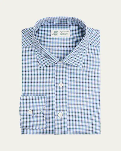 Borrelli Men's Cotton Multi-plaid Point Collar Dress Shirt