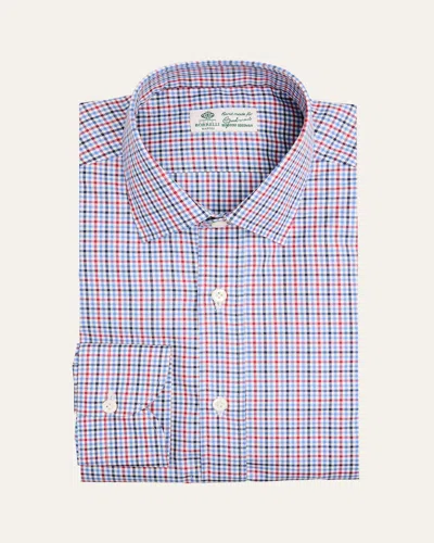 Borrelli Men's Cotton Multi-plaid Point Collar Dress Shirt