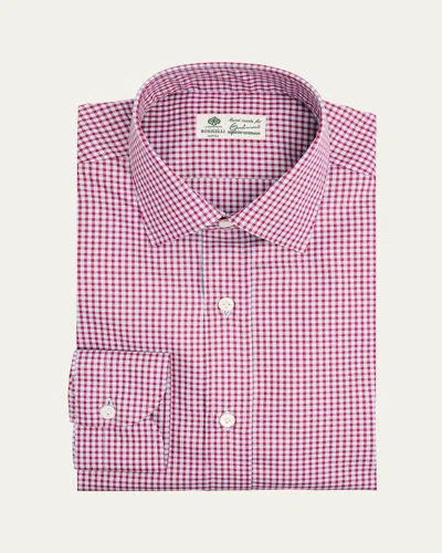 Borrelli Men's Cotton Multi-plaid Point Collar Dress Shirt