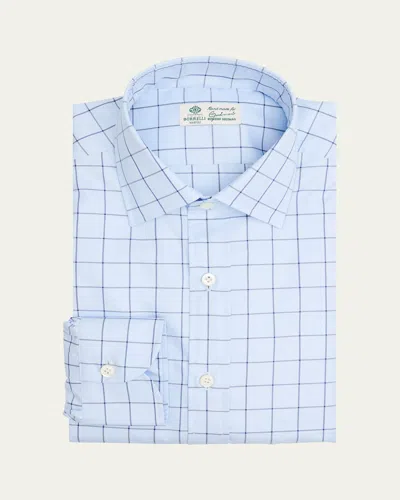 Borrelli Men's Cotton Multi-plaid Point Collar Dress Shirt