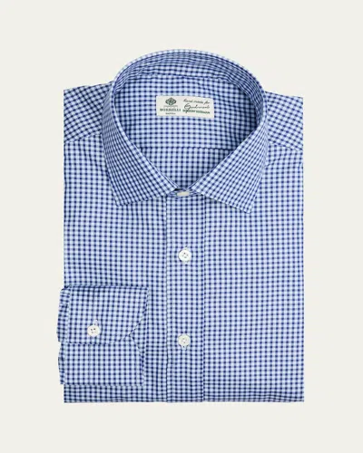 Borrelli Men's Cotton Multi-plaid Point Collar Dress Shirt