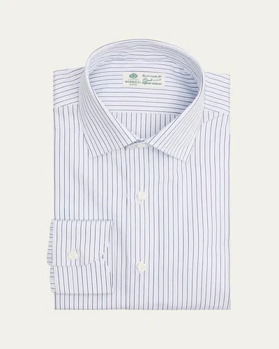 Borrelli Men's Cotton Multi-stripe Point Collar Dress Shirt In White
