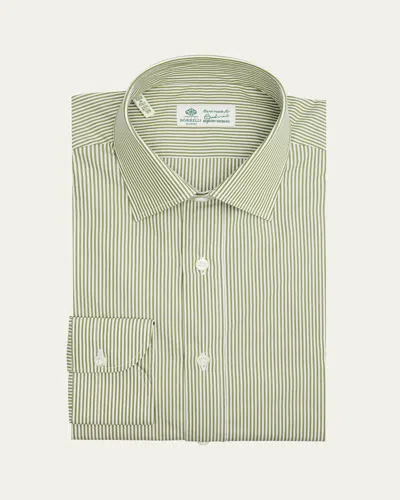 Borrelli Men's Cotton Stripe Dress Shirt In 17-green