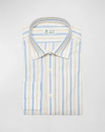 Borrelli Men's Cotton Stripe Dress Shirt In 3 Blue White Beige