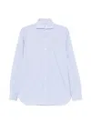 Borrelli Tailored White Cotton Shirt With Classic Collar And Structured Cuffs In Blue