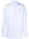Borrelli Tailored White Cotton Shirt With Classic Collar And Structured Cuffs In Blue