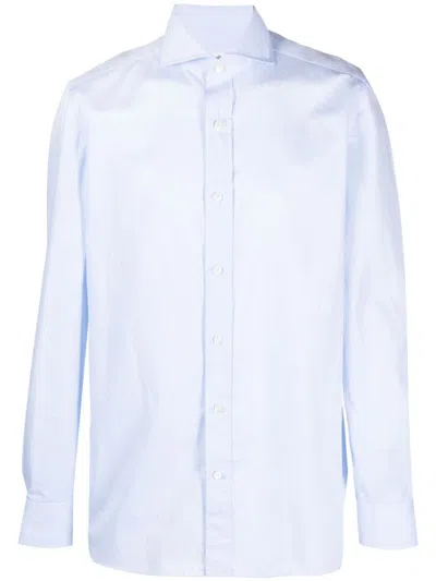 BORRELLI OPTICAL WHITE COTTON SHIRT WITH SPREAD COLLAR