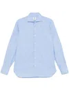Borrelli Pinstripe Pattern Popeline Shirt With Cutaway Collar And Buttoned Cuffs In Blue