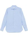 Borrelli Pinstripe Pattern Popeline Shirt With Cutaway Collar And Buttoned Cuffs In Blue