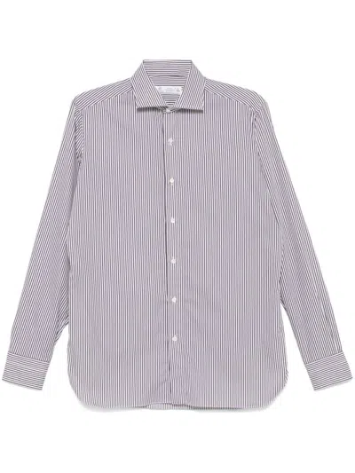 Borrelli Pinstripe Shirt In Brown